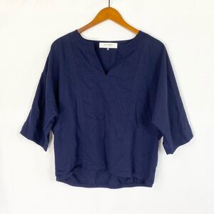 Trina Turk Out of Office Quiet Top 3/4 Sleeve Navy Size Small Relaxed‎ Fit
